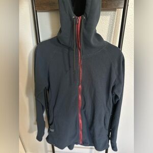 FLYLOW Presley Women’s Riding Hoodie Zip-up Fleece, Navy/Red. Size: Large.